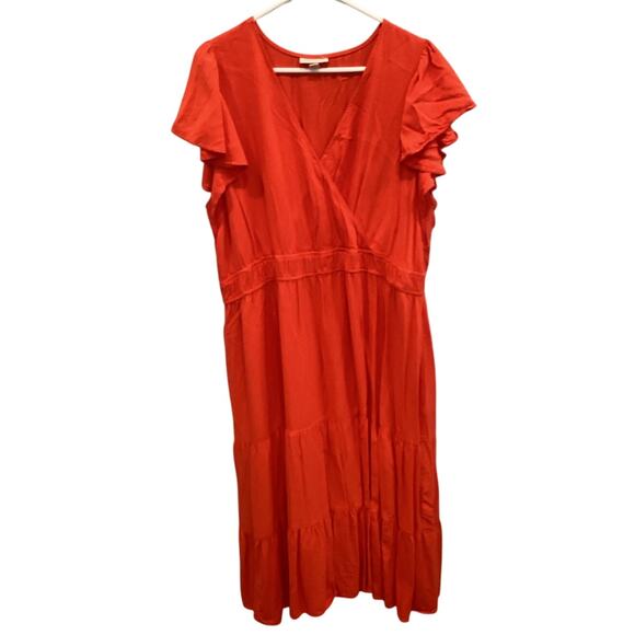 Knox Rose Womens Tiered Peasant Maxi Dress Plus Size 1X Orange Boho Fall Casual - Picture 1 of 7